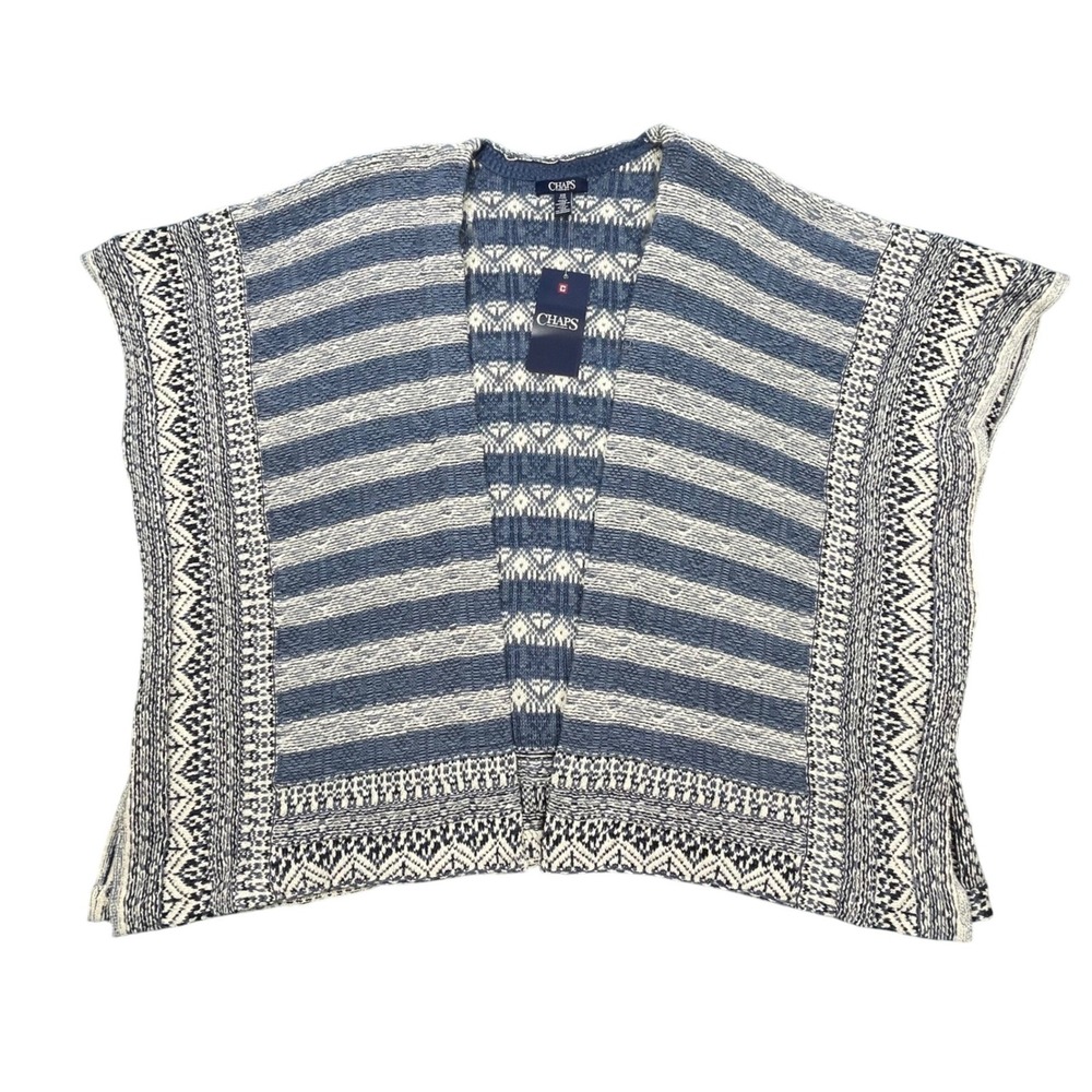 NWT Chaps Blue Indigo Sky Striped Fair Isle Knit Granny Poncho Women S/M